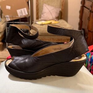 Fly London Black Leather Wedges